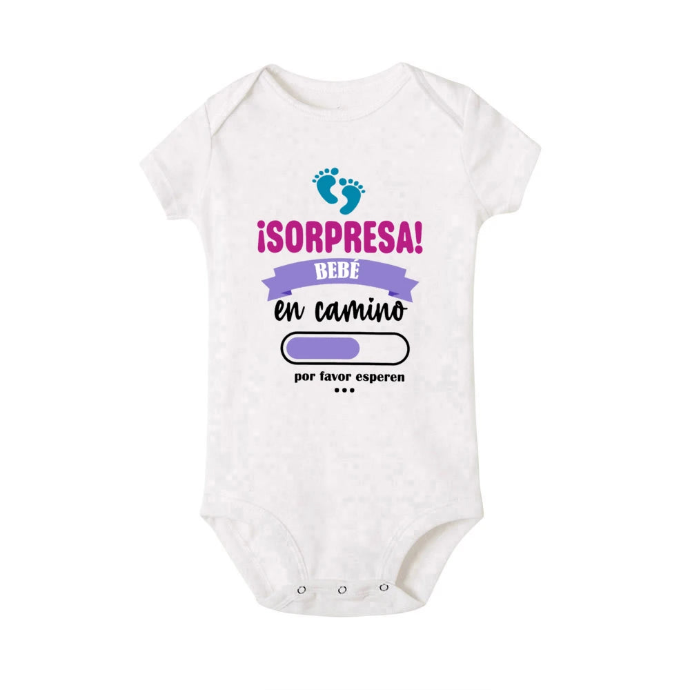 Surprise Baby on The Way Please Wait Printed Baby Jumpsuit Pregnancy Announcement Clothes Newborn Short Sleeve Bodysuit Romper