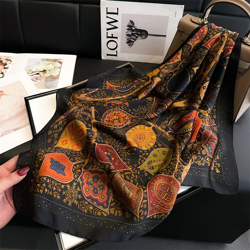 Luxury Vintage Print Square Scarf