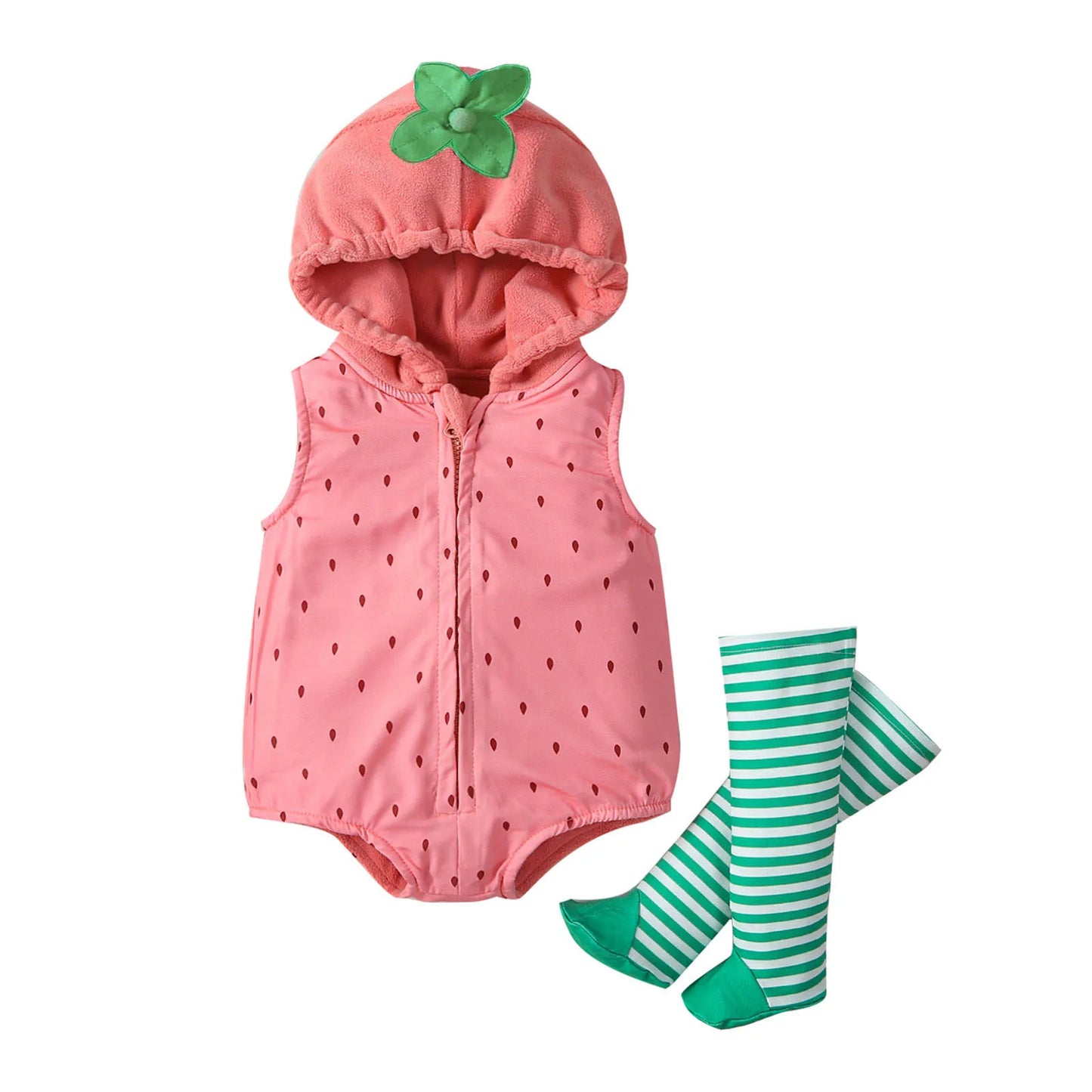 Romper Set Strawberry Shaped Stage Performance Zip-up Hooded