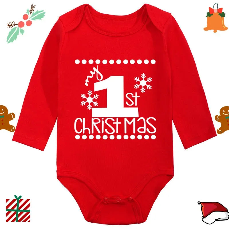 2024 Infant Newborn My First Christmas Rompers Baby Boys Girls Bodysuit Born Crawling Long Sleeve Jumpsuits Festival Party Gifts