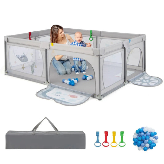DORTALA Large Baby Playpen Kids Activity Center w/ 50 PCS Ocean Balls Infant Safety Gate