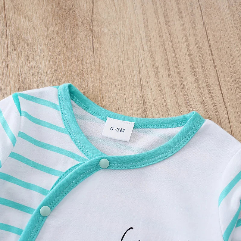 Newborn Boy And Girl Casual Simple Cute Cartoon Crocodile Striped Hat Two-Piece Set Green Spring And Autumn LongSleeved Jumpsuit