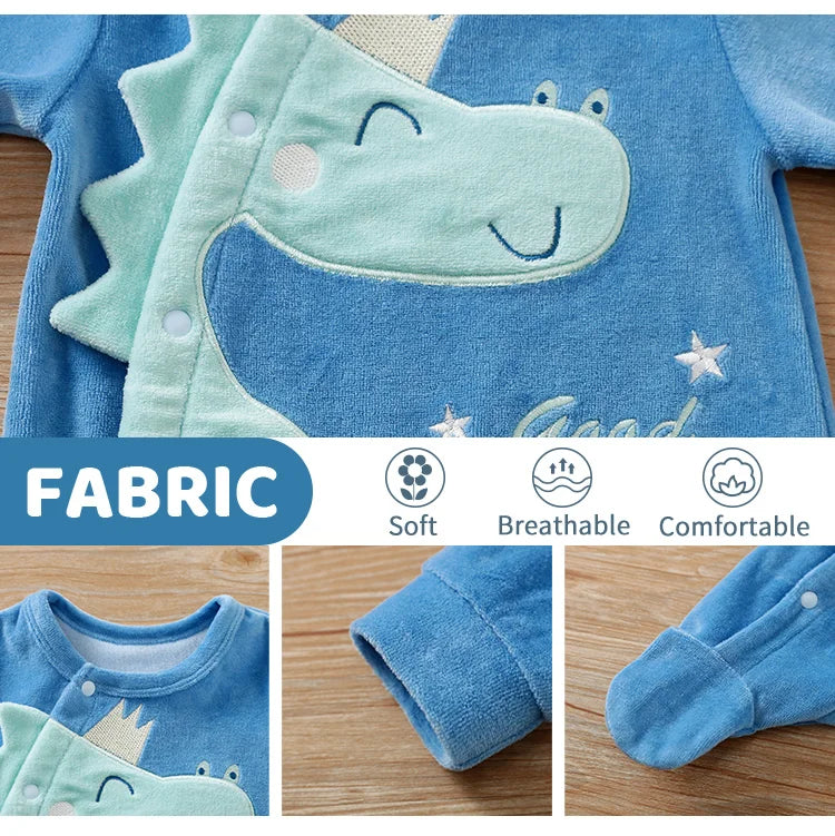 Baby Boy Girl Newborn Cute Cartoon Dinosaur Toddler Solid Color Contrasting Spring And Autumn Long Sleeved Jumpsuit