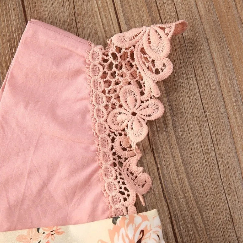 0-18Months Jumpsuit Summer Flying Floral Sleeve Romper Dress with Headband