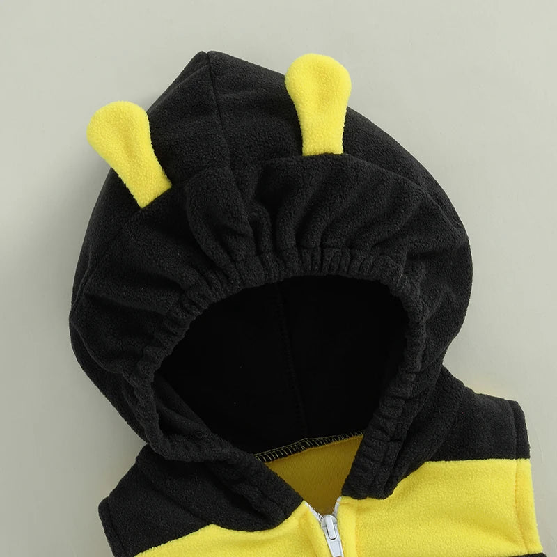Bee Costume Sleeveless Stripes Hooded Romper Long Socks Set