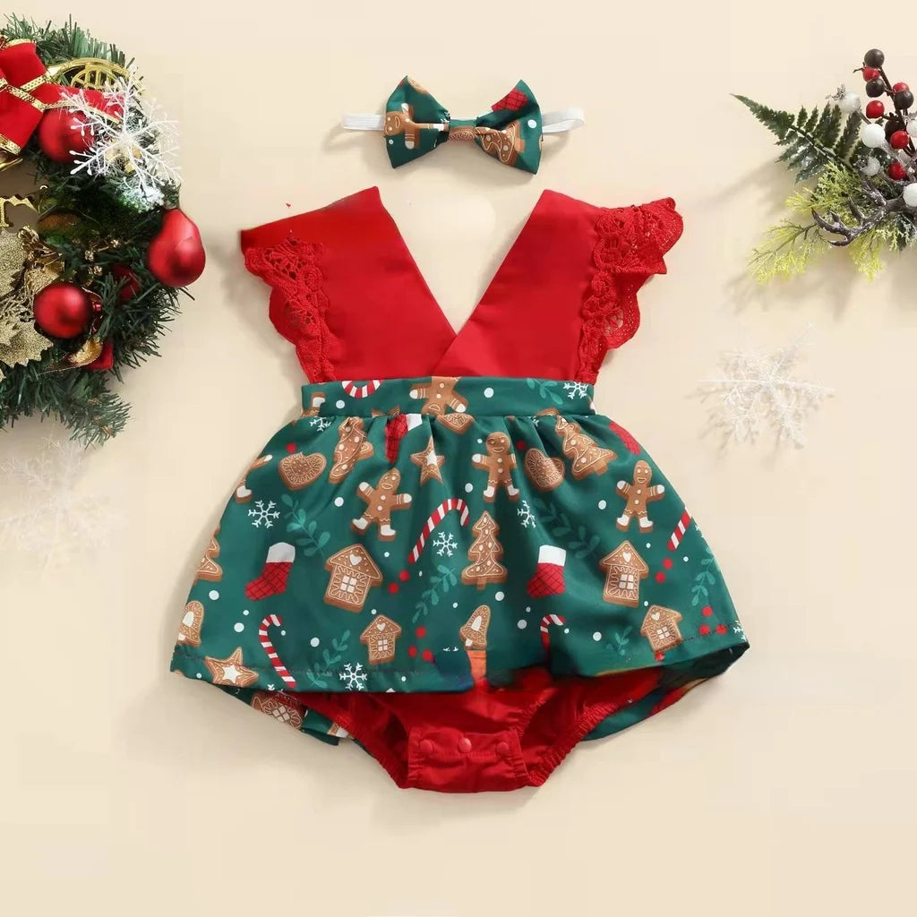 0-18Months Jumpsuit Summer Flying Floral Sleeve Romper Dress with Headband