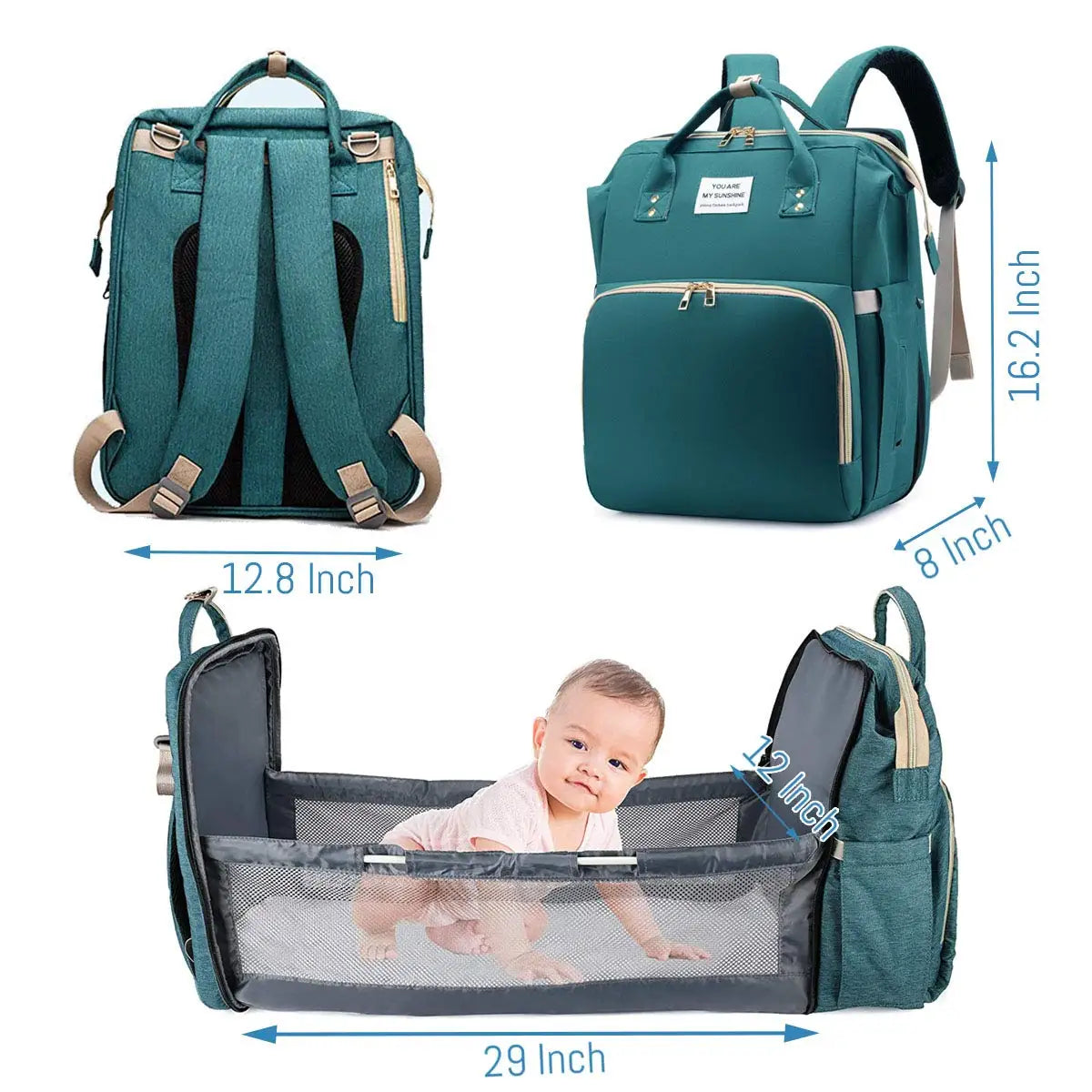 3 In 1 Diaper Bag Backpack Foldable Baby Bed Waterproof Travel Bag with USB Charge Diaper Bag Backpack with Changing Bed