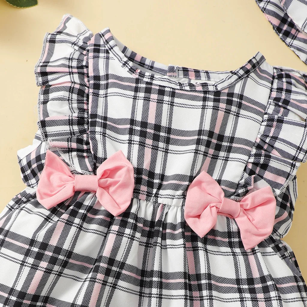 0-18 Months Plaid Design Summer Romper+Hat 2Pcs Suit Fashion