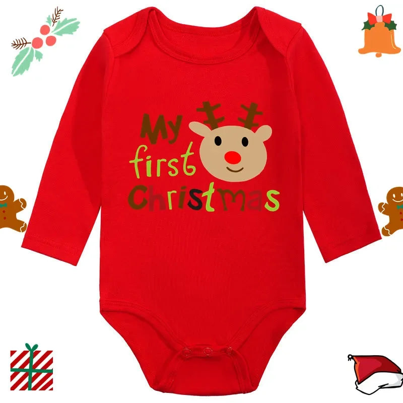 2024 Infant Newborn My First Christmas Rompers Baby Boys Girls Bodysuit Born Crawling Long Sleeve Jumpsuits Festival Party Gifts