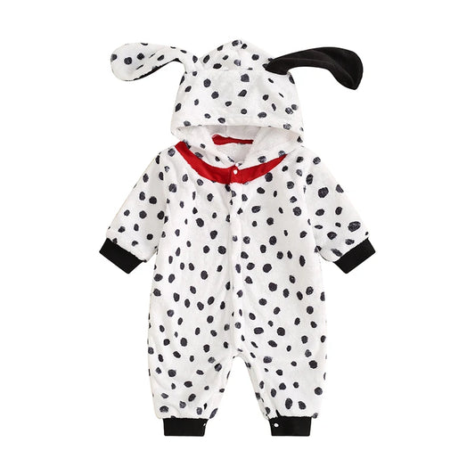 Dalmatian Costume Hooded Long Sleeve Button Romper Jumpsuit