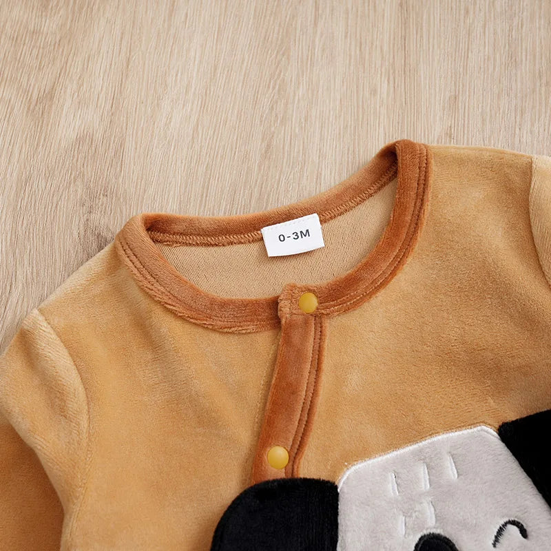 Infant's koala Print 0-18 months Bodysuit Autumn/winter plush and heavy Comfy Long Sleeve Onesies, Baby Boy's Clothing, As Gift