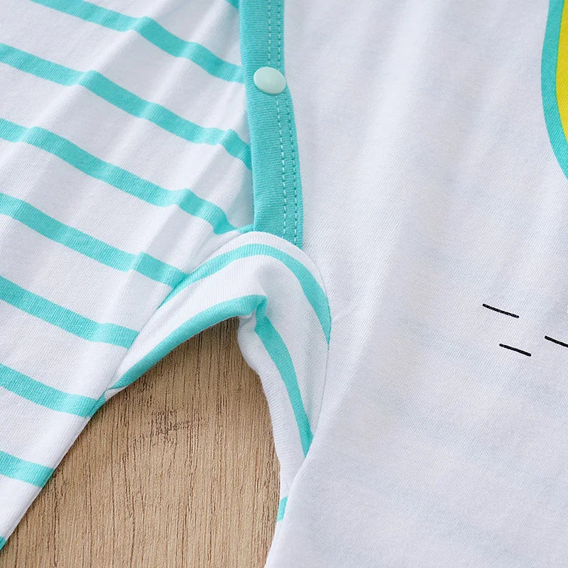 Newborn Boy And Girl Casual Simple Cute Cartoon Crocodile Striped Hat Two-Piece Set Green Spring And Autumn LongSleeved Jumpsuit