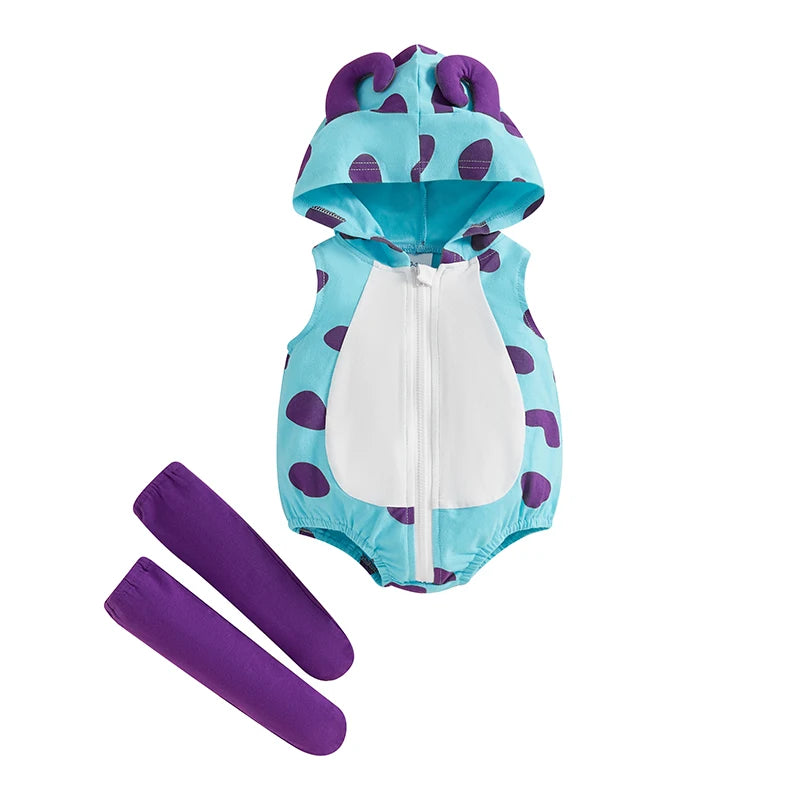 Bee Costume Sleeveless Stripes Hooded Romper Long Socks Set
