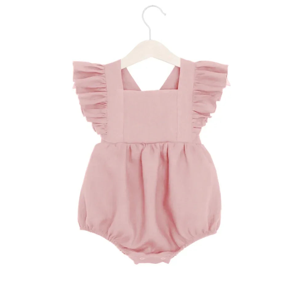 Summer Baby Girls Rompers Ruffles Romper Cotton Linen Fabric Sleeveless Strap Newborn Infant Romper Clothes