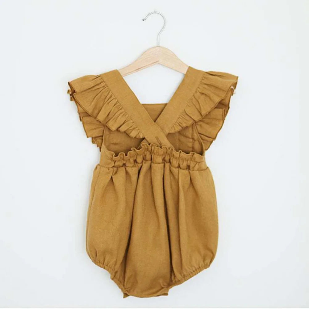 Summer Baby Girls Rompers Ruffles Romper Cotton Linen Fabric Sleeveless Strap Newborn Infant Romper Clothes
