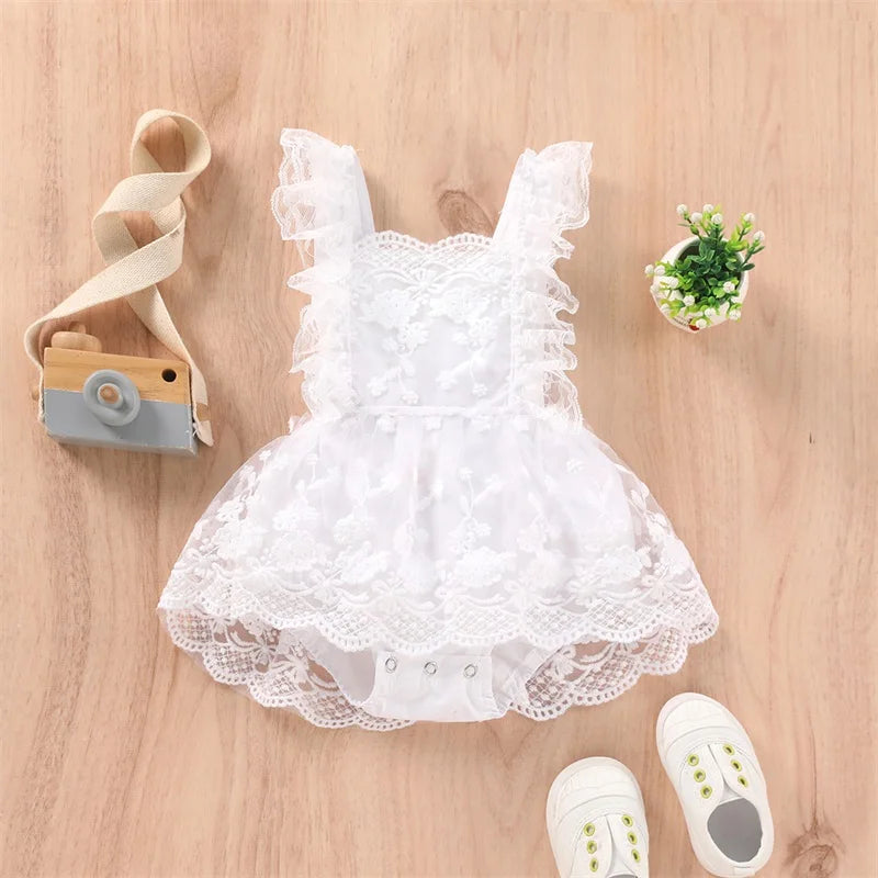 Ruffle Fly Sleeve Lace Romper Jumpsuit Dress Outfits 0-24M
