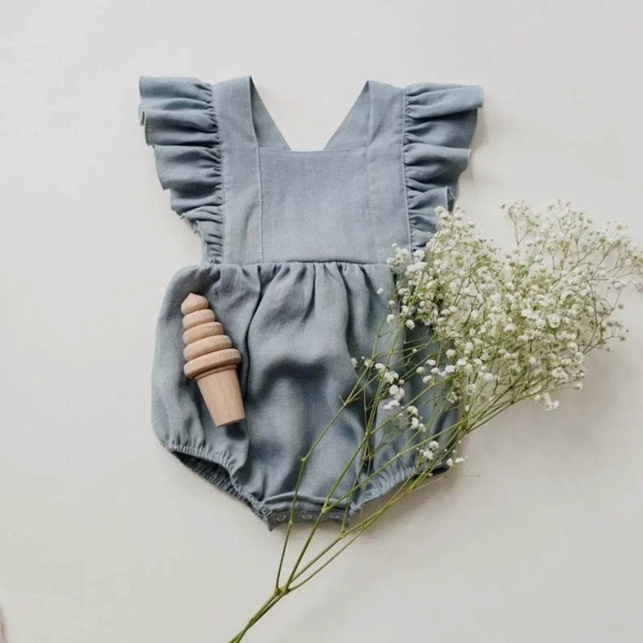 Summer Baby Girls Rompers Ruffles Romper Cotton Linen Fabric Sleeveless Strap Newborn Infant Romper Clothes