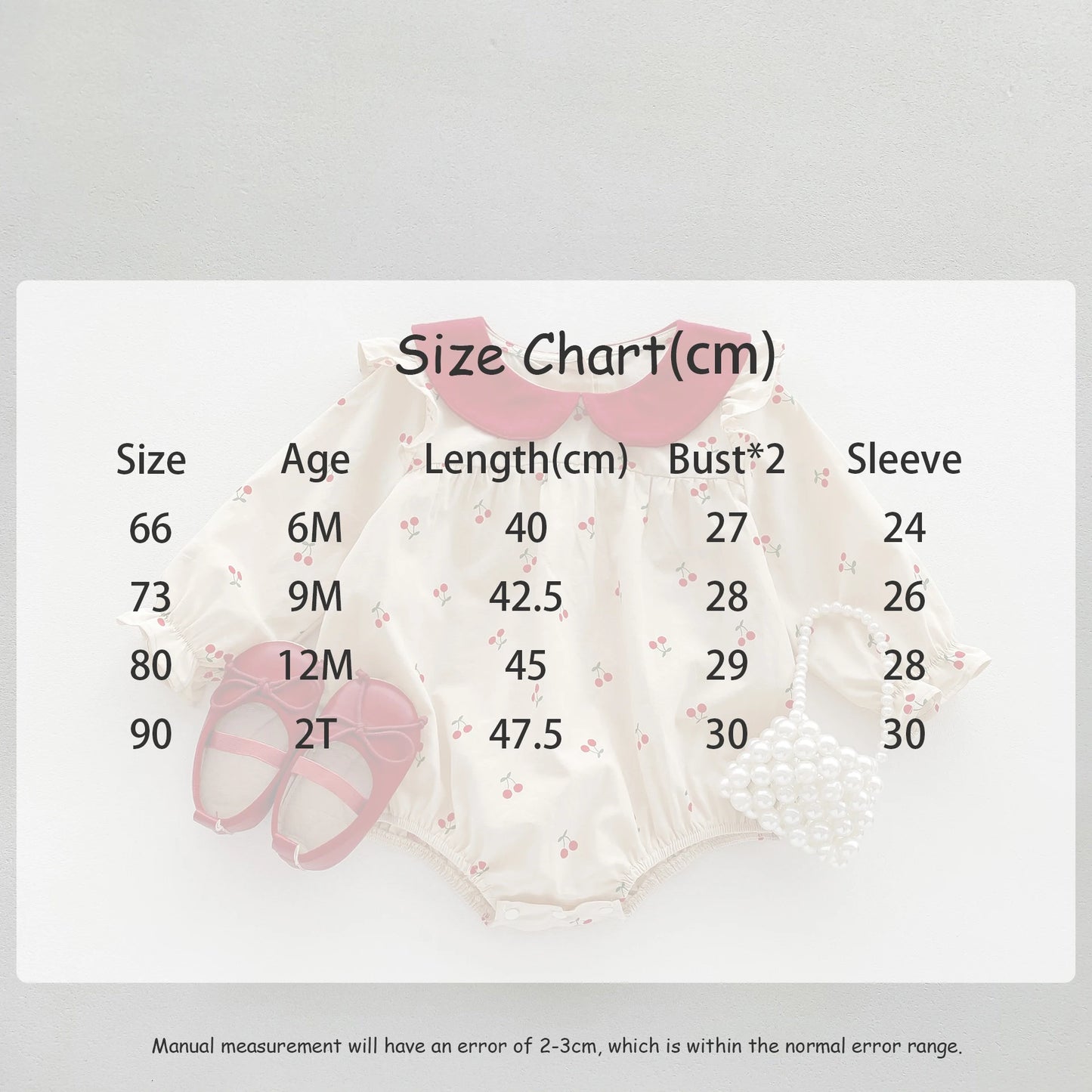 New 2024 Autumn Baby Clothes Sweet Cherry Printed Girls Bodysuit Newborn Peter Pan Collar Princess Clothing Toddler One Piece