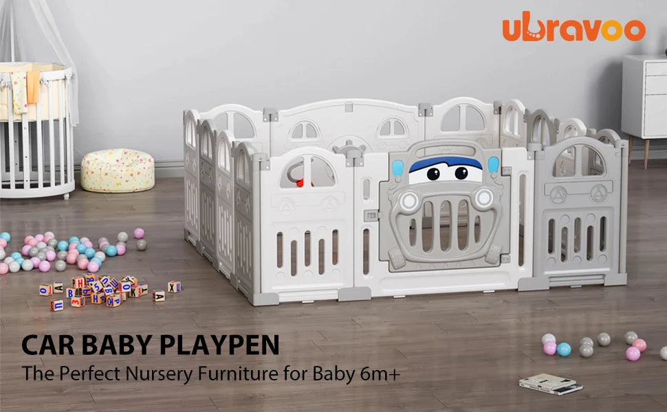 Foldable Baby Playpen with Basketball Hoop & 50Pcs Coloured Pit Balls