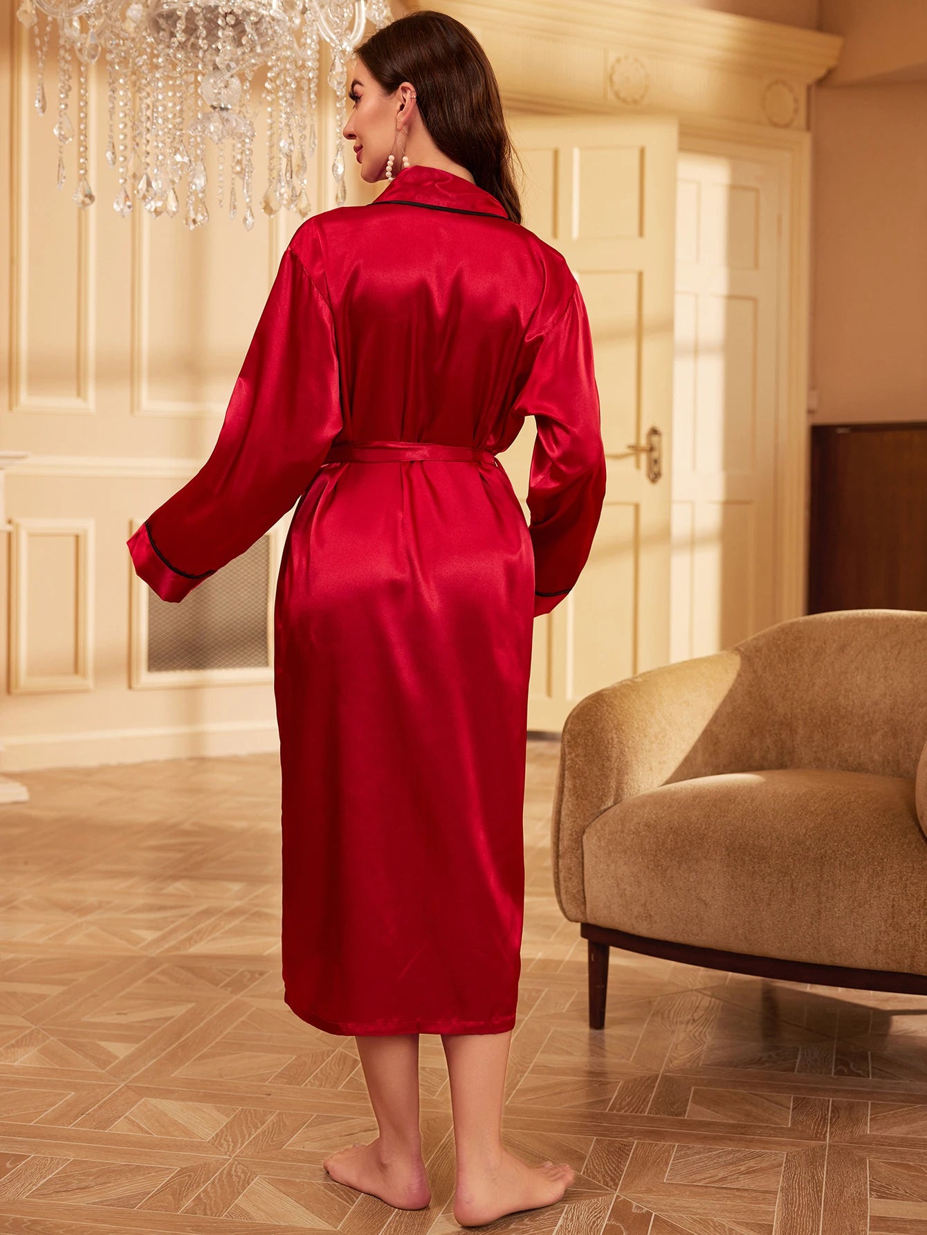 Night Robe Long Sleeve V Neck