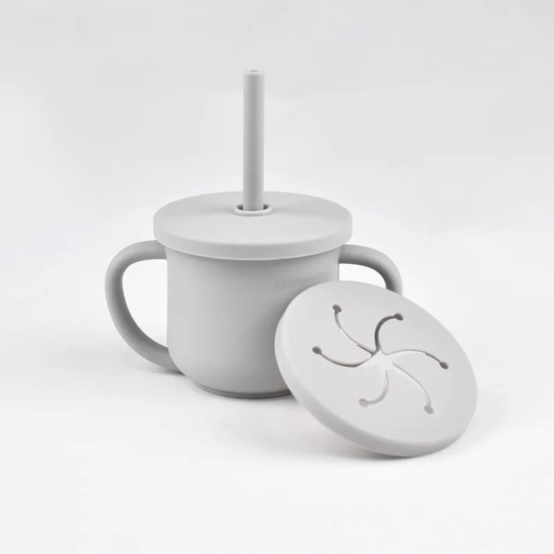 Baby Silicone Double Handle Straw Cup Anti-Scalding&Anti-Fall