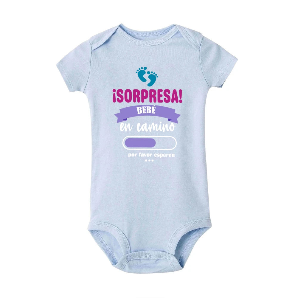 Surprise Baby on The Way Please Wait Printed Baby Jumpsuit Pregnancy Announcement Clothes Newborn Short Sleeve Bodysuit Romper