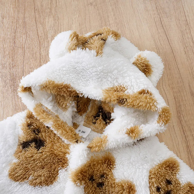 Teddy Bear Plush Comfortable And Soft 0-18 Boys And Girls Autumn And Winter Long Sleeved Baby Jumpsuit