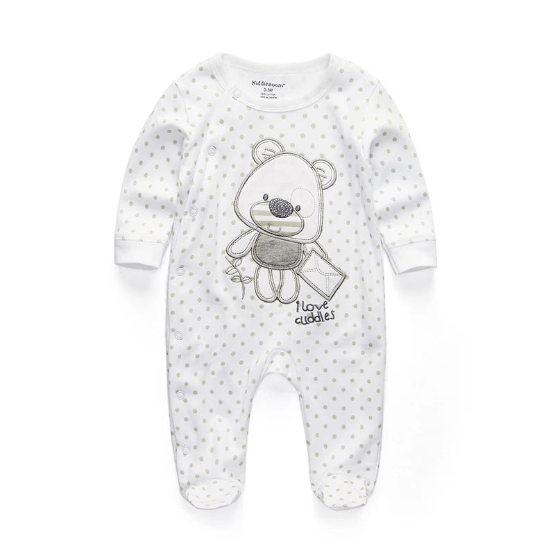 Kiddiezoom Fashion Unisex Little Bear Print long Sleeve Causal Baby Boy Girl Rompers Soft 100%Cotton Newborn Clothing