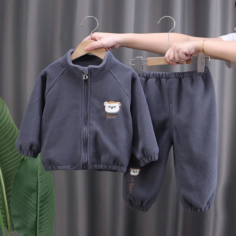 Newborn Baby Kids Tracksuits Long Sleeve Plush Clothing Keep Warm Coat+Pants 2 Piece Sets Boys Girls Suits 1 to 5 Years
