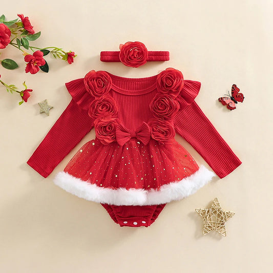 Outfit Long Sleeve Ruffle Romper Jumpsuit with Headband