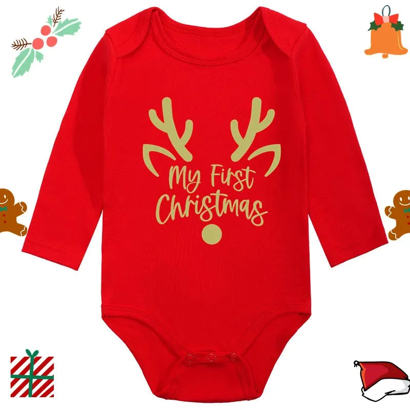 2024 Infant Newborn My First Christmas Rompers Baby Boys Girls Bodysuit Born Crawling Long Sleeve Jumpsuits Festival Party Gifts