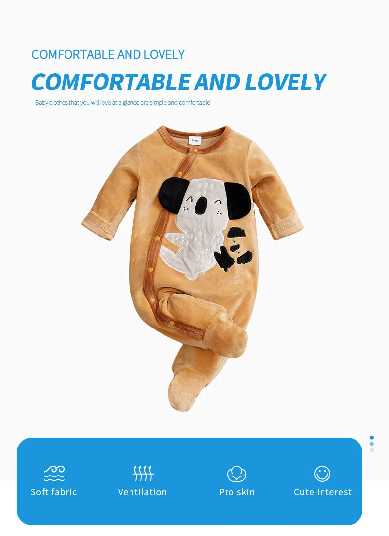 2pcs Newbaby foot jumpsuit Embroidered koala 0-12 months winter comfortable long sleeves，Baby Boy's girls Clothing, As Gift