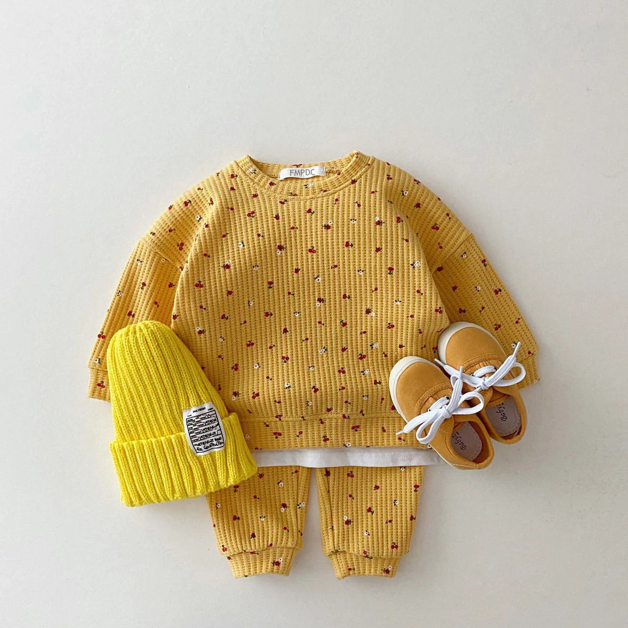 Spring and Autumn Newborn Boys and Girls Round Neck Fruit Cherry Print Long Sleeve Pants Two Piece Infant and Toddler Cute Set