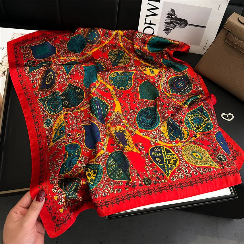 Luxury Vintage Print Square Scarf