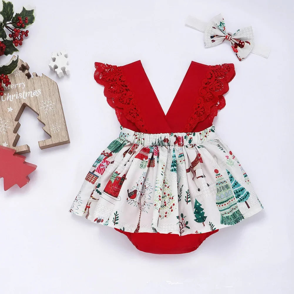 0-18Months Jumpsuit Summer Flying Floral Sleeve Romper Dress with Headband