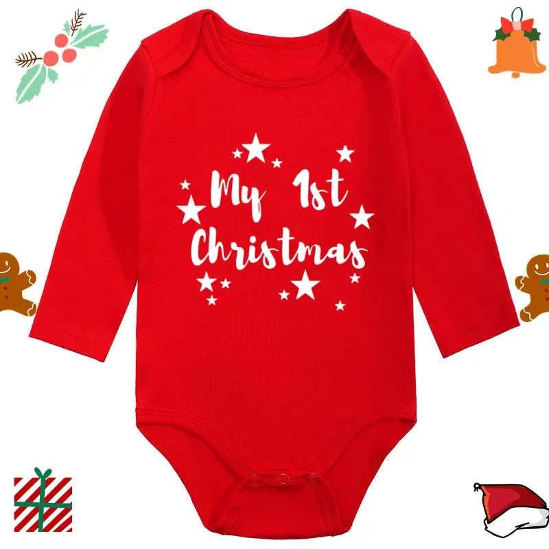 2024 Infant Newborn My First Christmas Rompers Baby Boys Girls Bodysuit Born Crawling Long Sleeve Jumpsuits Festival Party Gifts
