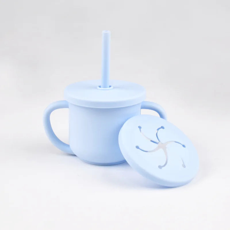 Baby Silicone Double Handle Straw Cup Anti-Scalding&Anti-Fall