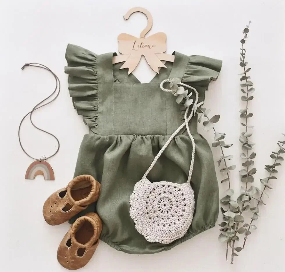 Summer Baby Girls Rompers Ruffles Romper Cotton Linen Fabric Sleeveless Strap Newborn Infant Romper Clothes